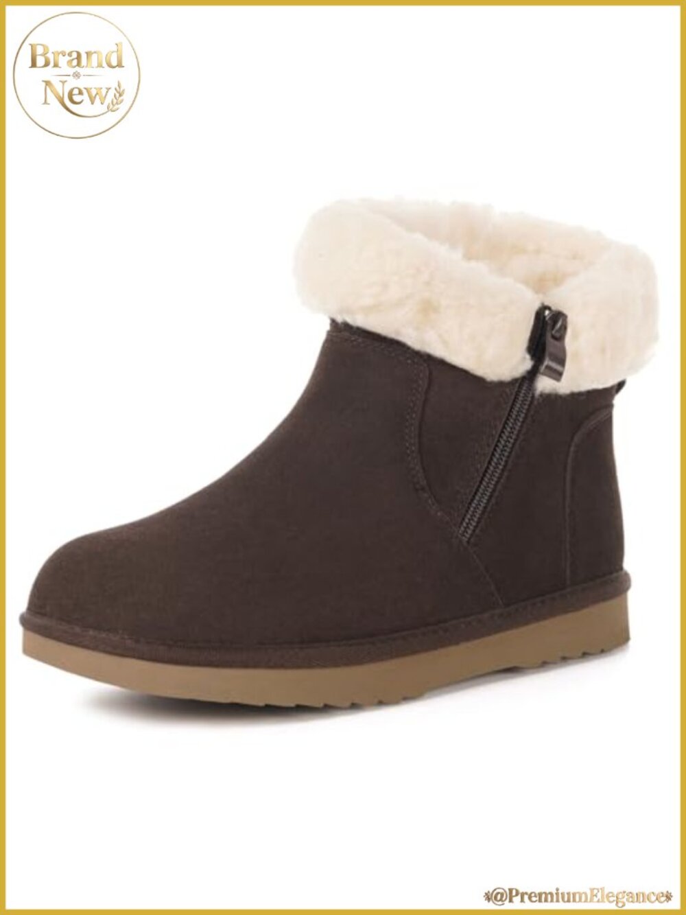 Suede Leather Snow Boots Faux Fur Lined Ankle Winter Booties Zip